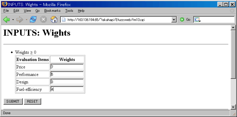 INPUTS: Weights (Direct Input)