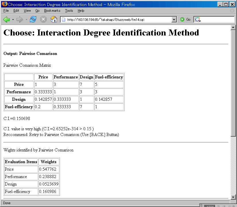 The result of Pairwise Comparison